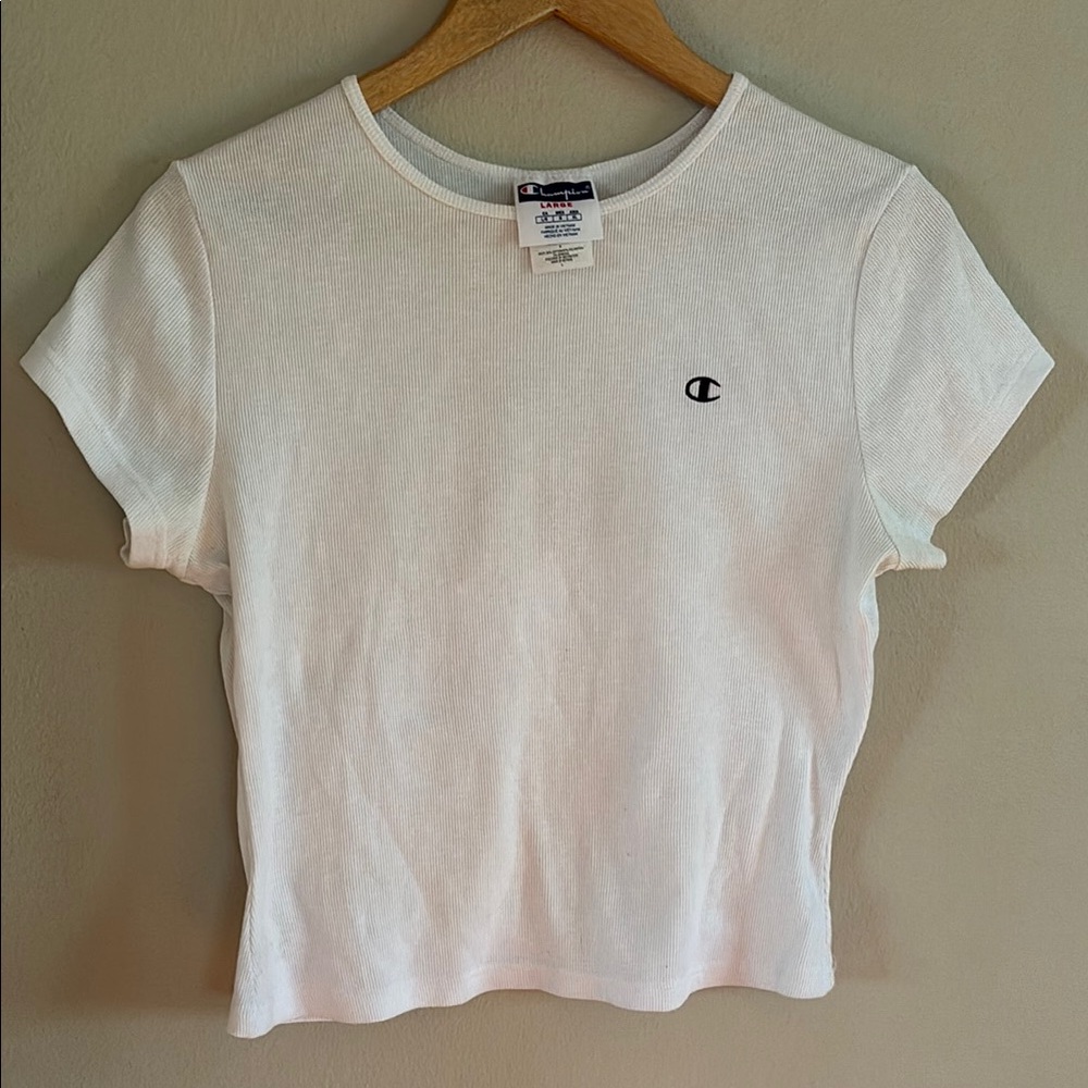 Champion White Crop T-Shirt Short Sleeve Crew Neck